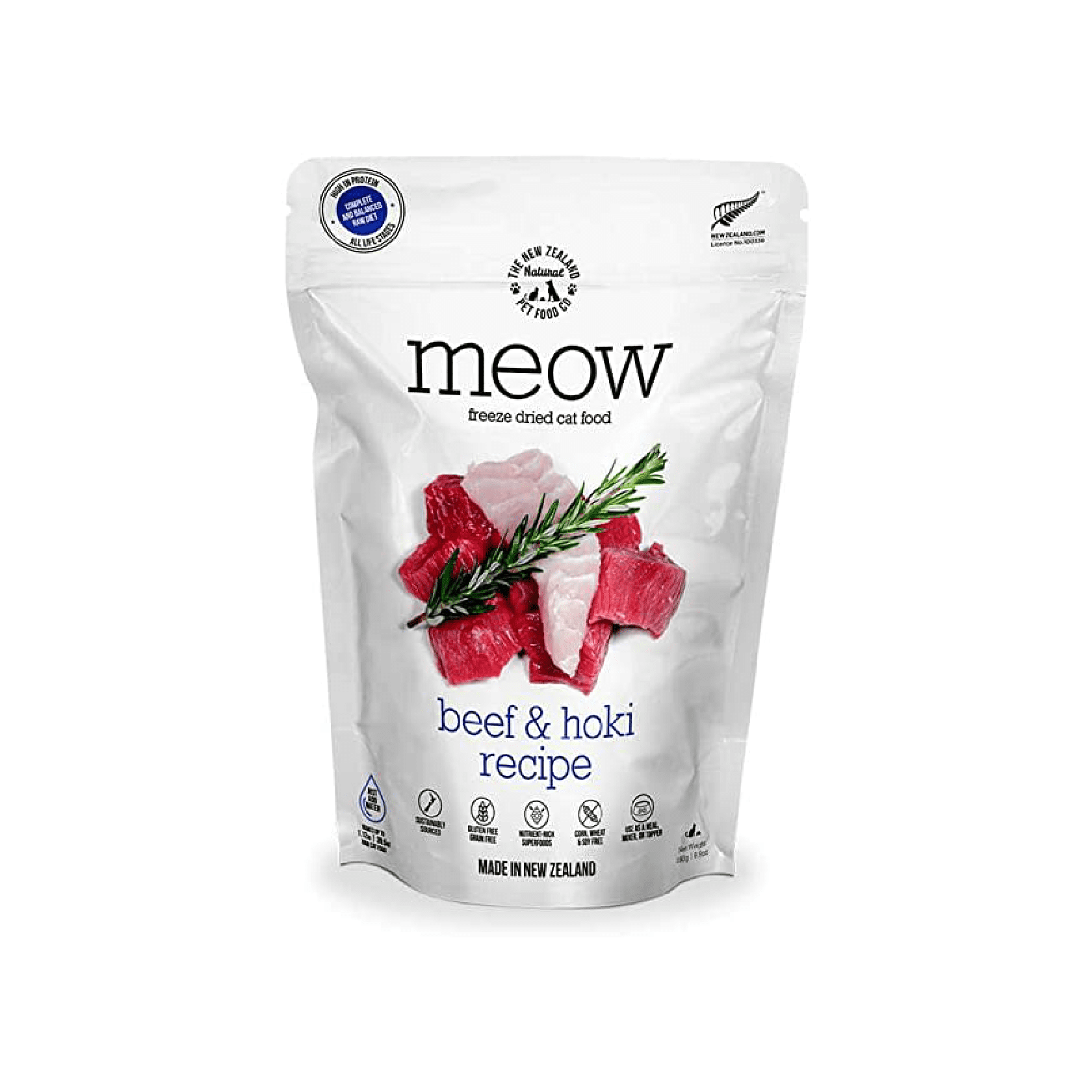 Meow Freeze Dried Cat Food Beef Hoki Dogfather and Co. Dog