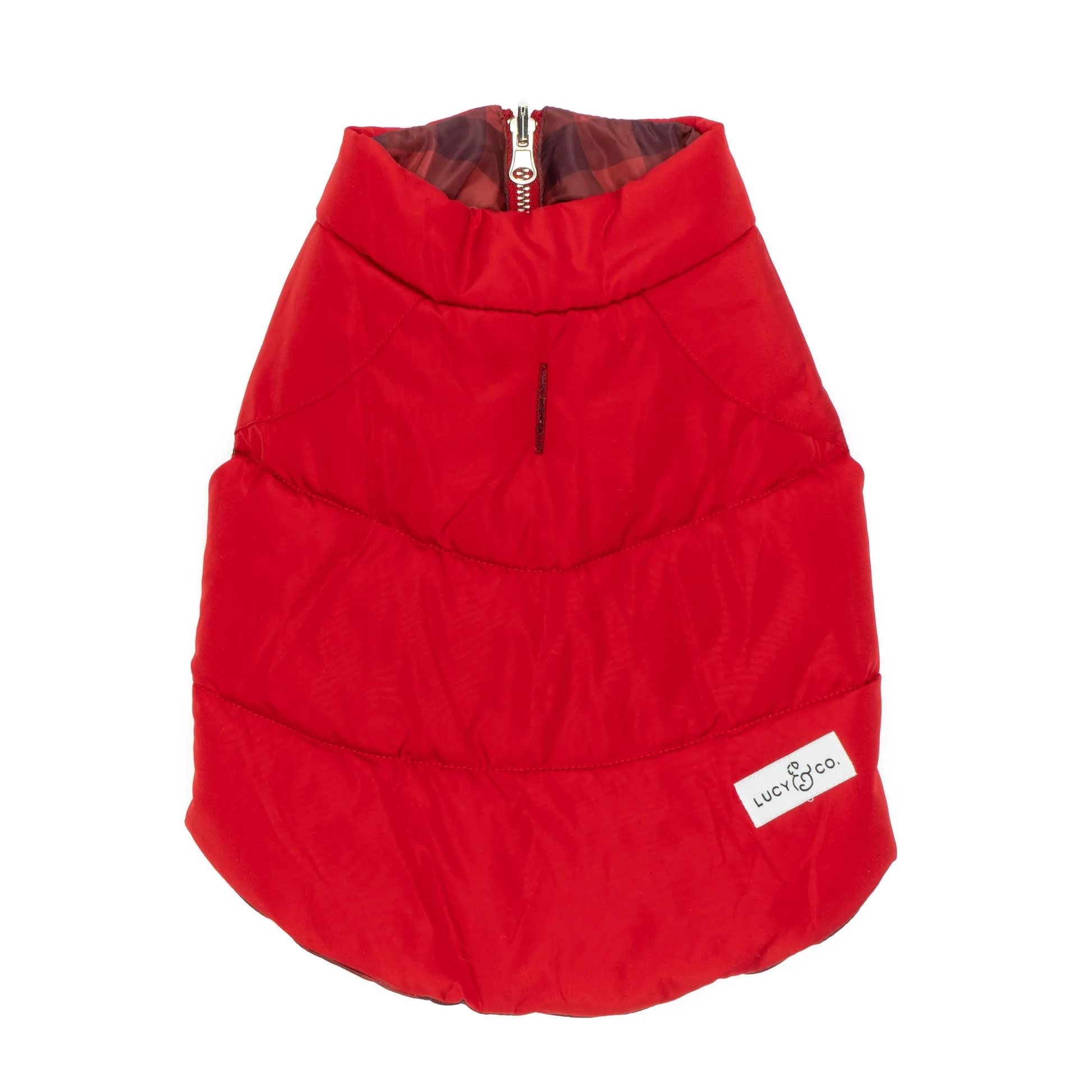 Lucy & Co Reversible Puffer Vest Holly Jolly » Dogfather and Co. Dog