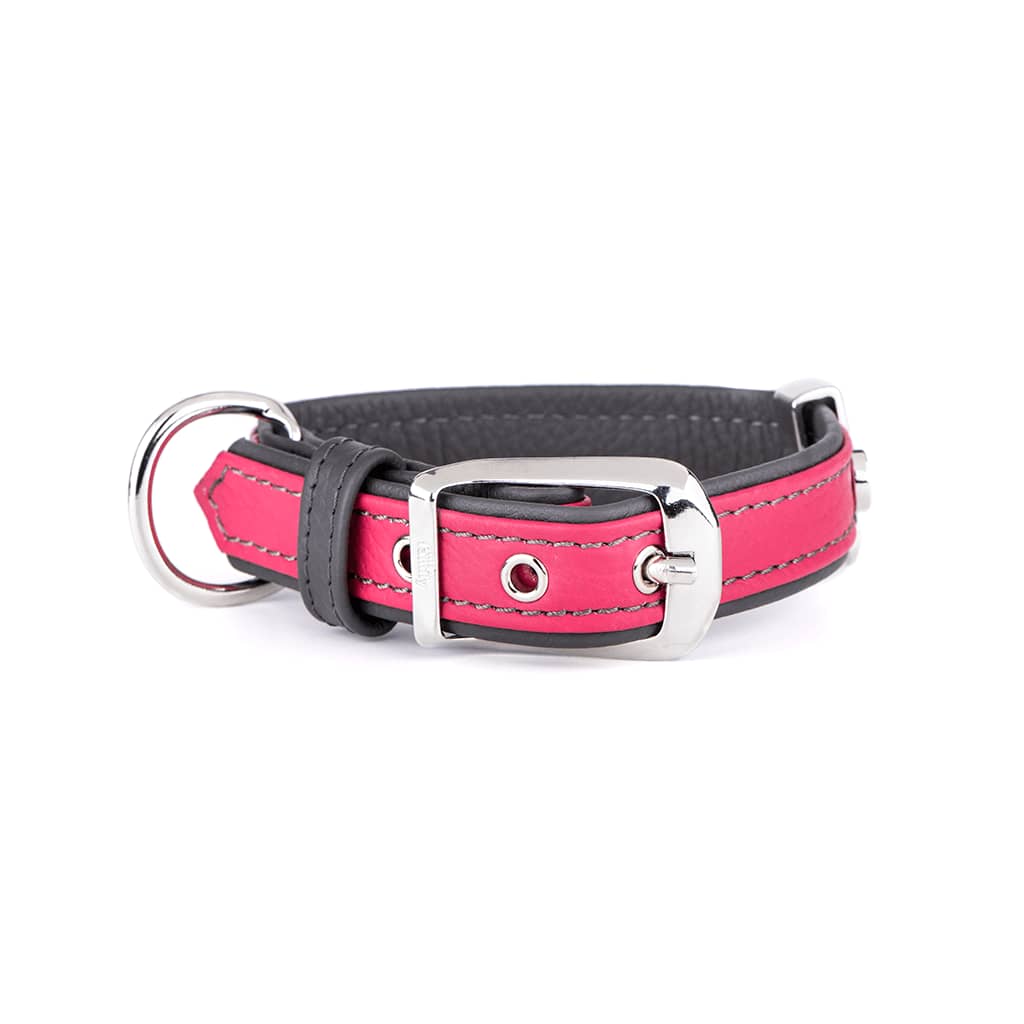 MyFamily Firenze Dog Collar in Genuine Italian Fuchsia Leather