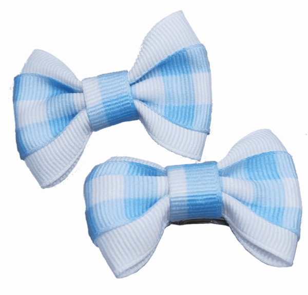 Max's Closet Hair Bows White/ Blue Check
