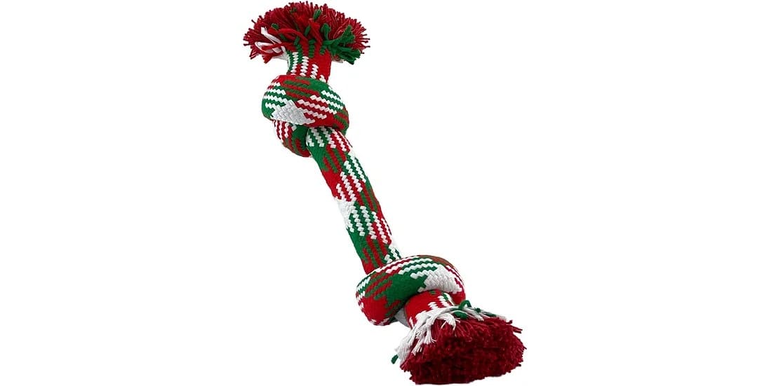 PetSport Holiday Woven 2-Knot Rope Chew 14"